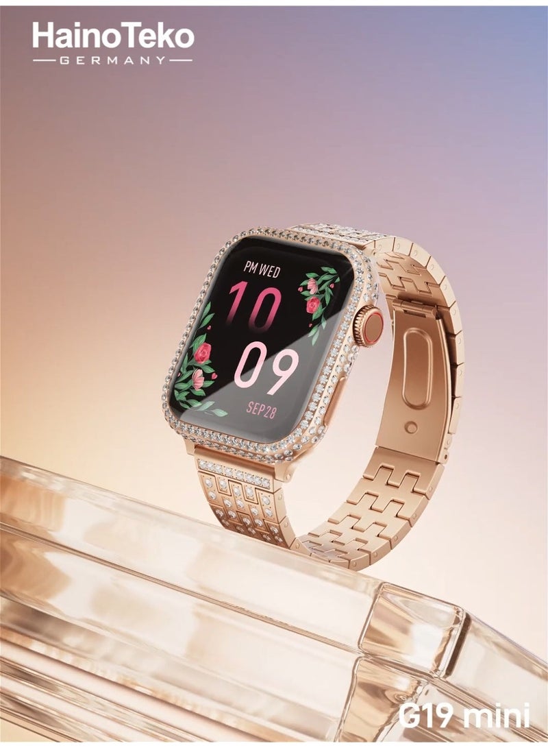 Haino Teko G19 Mini Smart Watch With AMOLED Display 3 Interchangeable Straps and Charging Cable Designed for Ladies - Image 5